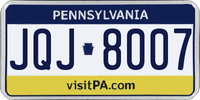 PA license plate JQJ8007