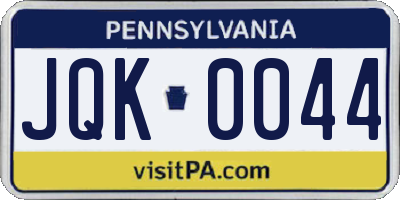 PA license plate JQK0044