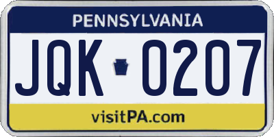 PA license plate JQK0207