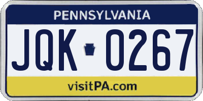 PA license plate JQK0267