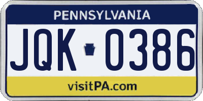 PA license plate JQK0386
