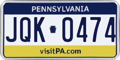 PA license plate JQK0474