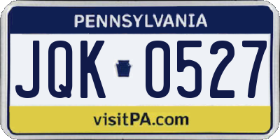 PA license plate JQK0527