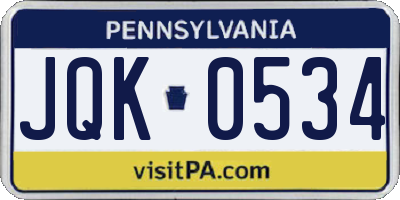 PA license plate JQK0534