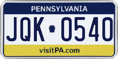 PA license plate JQK0540