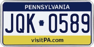 PA license plate JQK0589