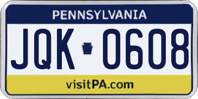 PA license plate JQK0608