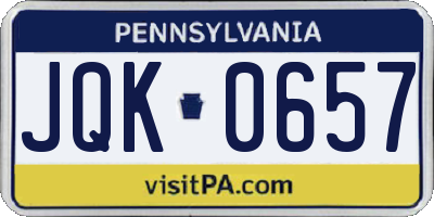 PA license plate JQK0657
