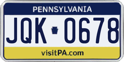 PA license plate JQK0678