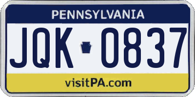 PA license plate JQK0837