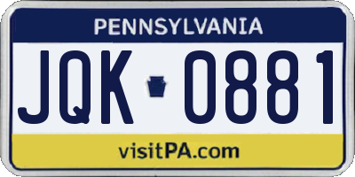 PA license plate JQK0881