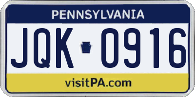 PA license plate JQK0916