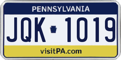 PA license plate JQK1019