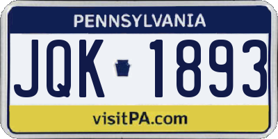 PA license plate JQK1893