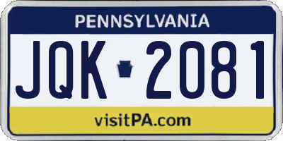 PA license plate JQK2081