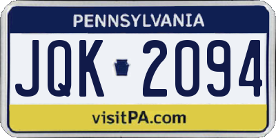 PA license plate JQK2094