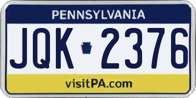 PA license plate JQK2376