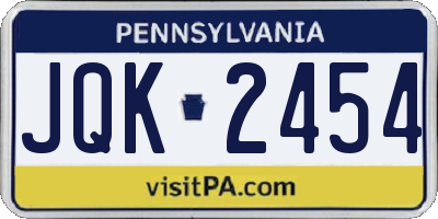 PA license plate JQK2454