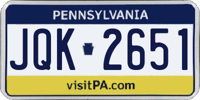 PA license plate JQK2651