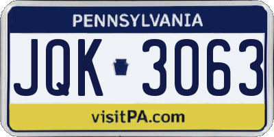 PA license plate JQK3063