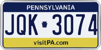 PA license plate JQK3074