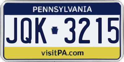 PA license plate JQK3215