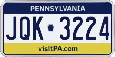 PA license plate JQK3224