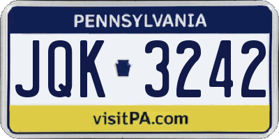 PA license plate JQK3242