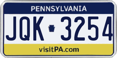 PA license plate JQK3254