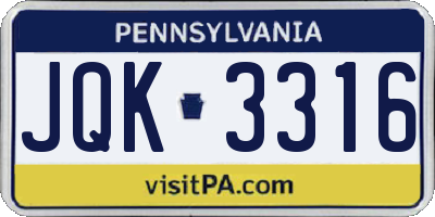 PA license plate JQK3316