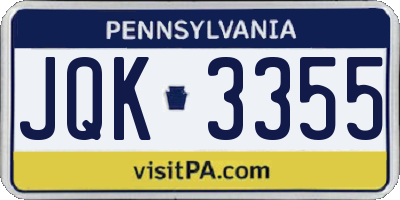 PA license plate JQK3355