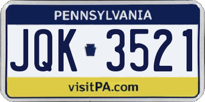 PA license plate JQK3521