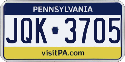 PA license plate JQK3705