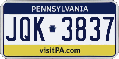 PA license plate JQK3837