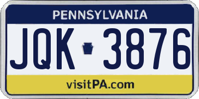 PA license plate JQK3876