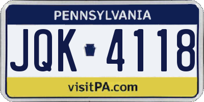 PA license plate JQK4118