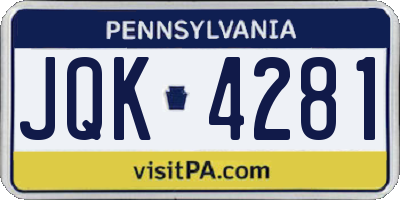 PA license plate JQK4281