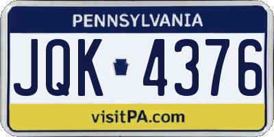 PA license plate JQK4376
