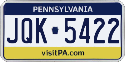 PA license plate JQK5422