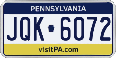 PA license plate JQK6072