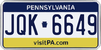 PA license plate JQK6649