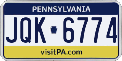 PA license plate JQK6774