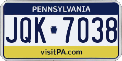 PA license plate JQK7038