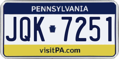 PA license plate JQK7251