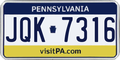 PA license plate JQK7316