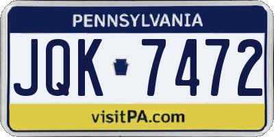PA license plate JQK7472