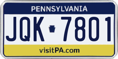 PA license plate JQK7801