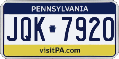 PA license plate JQK7920