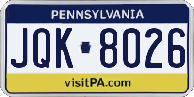 PA license plate JQK8026