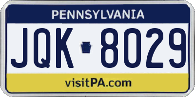 PA license plate JQK8029